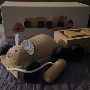 Elou mouse trailer baby toddler pull toy, made of cork